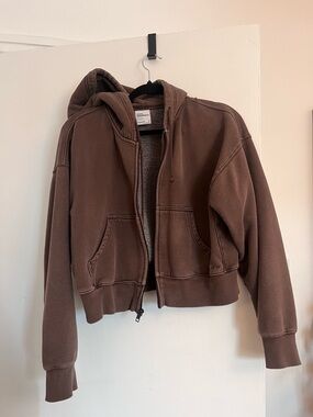 Aritzia Chocolate Brown Zip-Up Hooded Jacket